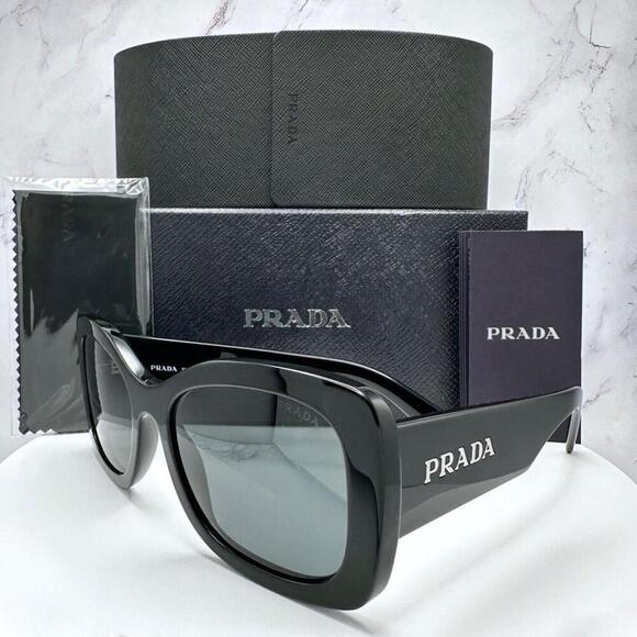 NWT Prada 0PR A08S-1AB5S0 Black Rectangle 56mm Sunglasses